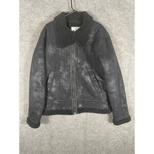 Sixth June Paris Mens Faux Leather Shearling Aviator Bomber Jacket